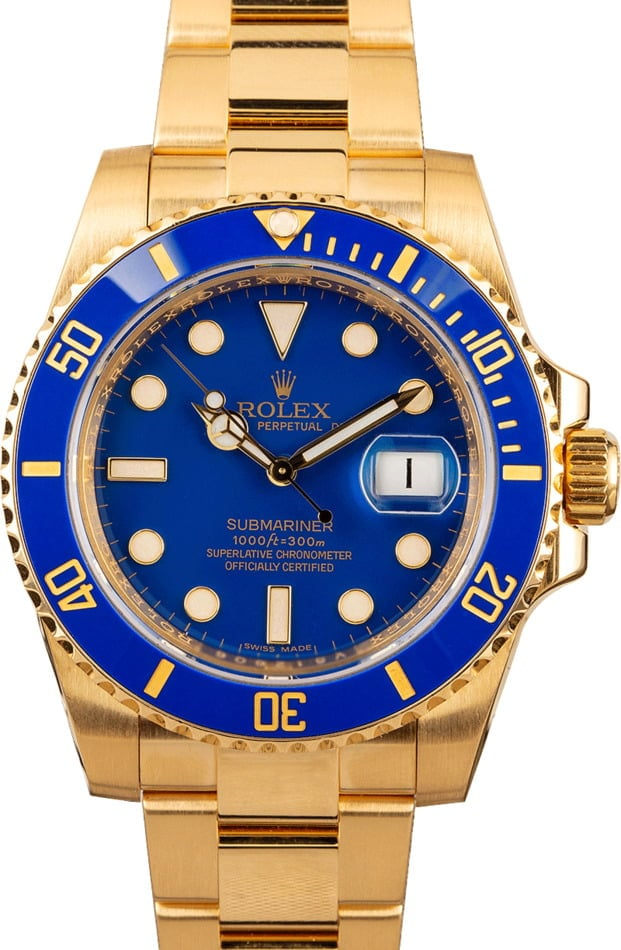 Rolex Submariner 116618LB (Yellow Gold Oyster Bracelet, Blue Diver Dial, Blue Cerachrom Bezel)