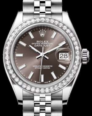 Rolex Lady-Datejust 28-279384RBR (Oystersteel Jubilee Bracelet, Dark-grey Index Dial, Diamond Bezel)