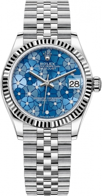 Rolex Datejust 31-278274 (Oystersteel Jubilee Bracelet, Gold Diamond-set Azzurro-blue Floral Dial, Fluted Bezel)
