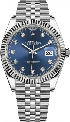 Rolex Datejust 41-126334 (Oystersteel Jubilee Bracelet, Gold Diamond-set Bright-blue Dial, Fluted Bezel)