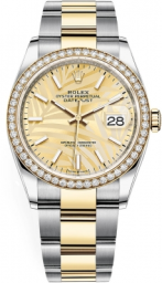 Rolex Datejust 36-126283RBR (Yellow Rolesor Oyster Bracelet, Golden Palm Index Dial, Diamond Bezel) (m126283rbr-0024)