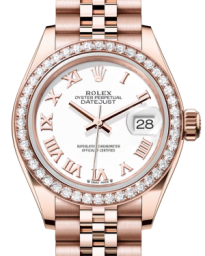 Rolex Lady-Datejust 28-279135RBR (Everose Gold Jubilee Bracelet, White Roman Dial, Diamond Bezel) (m279135rbr-0024)