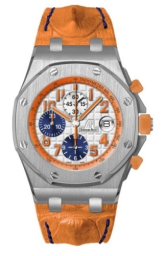 Audemars Piguet Royal Oak Offshore 42-26217BC.OO.D607CR.01 (Orange Alligator Leather Strap, Méga Tapisserie Silver-toned Arabic Dial, White Gold Smooth Bezel) (26217BC.OO.D607CR.01)