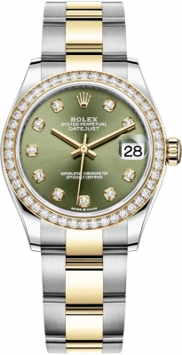 Rolex Datejust 31-278383RBR (Yellow Rolesor Oyster Bracelet, Gold Diamond-set Olive-green Dial, Diamond Bezel)