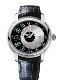 Audemars Piguet Millenary 45-15320BC.OO.D002CR.01 (Black Alligator Leather Strap, Black-lacquered Silver Roman Dial, White Gold Smooth Bezel) (15320BC.OO.D002CR.01)