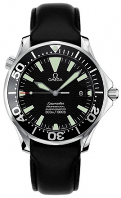 Omega Seamaster Diver 300M 41-2954.50.91 (Black Leather Strap, Wave-embossed Black Index Dial, Rotating Black Ceramic Bezel)