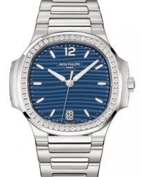 Patek Philippe Nautilus 35.2-7118/1200A-001 (Stainless Steel Bracelet, Blue Opaline Wave-motif Arabic/Index Dial, Diamond Bezel) (7118/1200A-001)