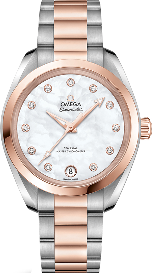 Omega Seamaster Aqua Terra 150M 34-220.20.34.20.55.001 (Stainless Steel & Sedna Gold Bracelet, White MOP Diamond Index Dial, Sedna Gold Bezel)