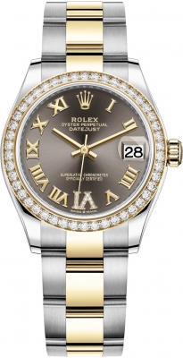 Rolex Datejust 31-278383RBR (Yellow Rolesor Oyster Bracelet, VI Diamond-set Dark-grey Dial, Diamond Bezel)