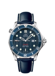 Omega Seamaster Diver 300M 41-2921.80.91 (Blue Leather Strap, Wave-embossed Blue Dot Index Dial, Rotating Blue Ceramic Bezel) (Omega 2921.80.91)