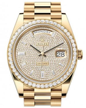 Rolex Day-Date 40-228348RBR (Yellow Gold President Bracelet, Diamond-paved Diamond-set Index Dial, Diamond Bezel)