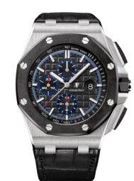 Audemars Piguet Royal Oak OffShore 44-26411PO.OO.A002CR.01 (Black Alligator Leather Strap, Méga Tapisserie Black Index Dial, Black Ceramic Smooth Bezel)