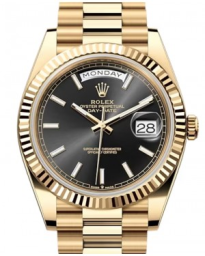 Rolex Day-Date 40-228238 (Yellow Gold President Bracelet, Bright-black Index Dial, Fluted Bezel) (m228238-0067)