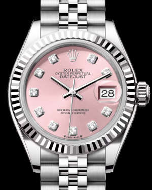 Rolex Lady-Datejust 28-279174 (Oystersteel Jubilee Bracelet, Gold Diamond-set Pink Dial, Fluted Bezel)