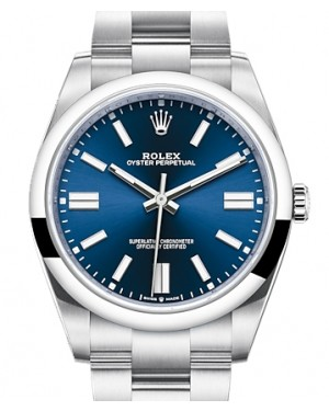 Rolex Oyster Perpetual 41-124300 (Oystersteel Oyster Bracelet, Bright-blue Index Dial, Domed Bezel)