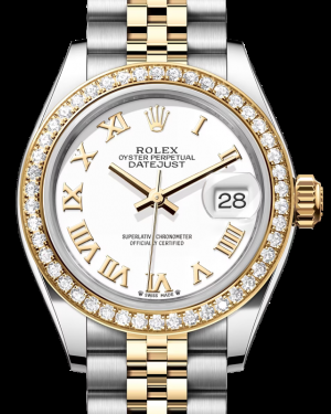 Rolex Lady-Datejust 28-279383RBR (Yellow Rolesor Jubilee Bracelet, White Roman Dial, Diamond Bezel)