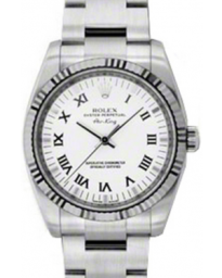 Rolex Air-King 34-114234 (Oystersteel Oyster Bracelet, White Roman Dial, Fluted Bezel)