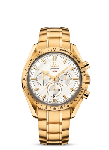 Omega Speedmaster Non-Moonwatch 42-321.50.42.50.02.001 (Yellow Gold Bracelet, Silver-toned Index Dial, Yellow Gold Tachymeter Bezel)
