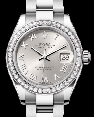Rolex Lady-Datejust 28-279384RBR (Oystersteel Oyster Bracelet, Silver Roman Dial, Diamond Bezel)
