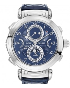 Patek Philippe Grand Complications 47.7-6300G-010 (Shiny Navy-blue Alligator Leather Strap, Blue Opaline Double-sided Arabic Dial, White Gold Smooth Bezel)