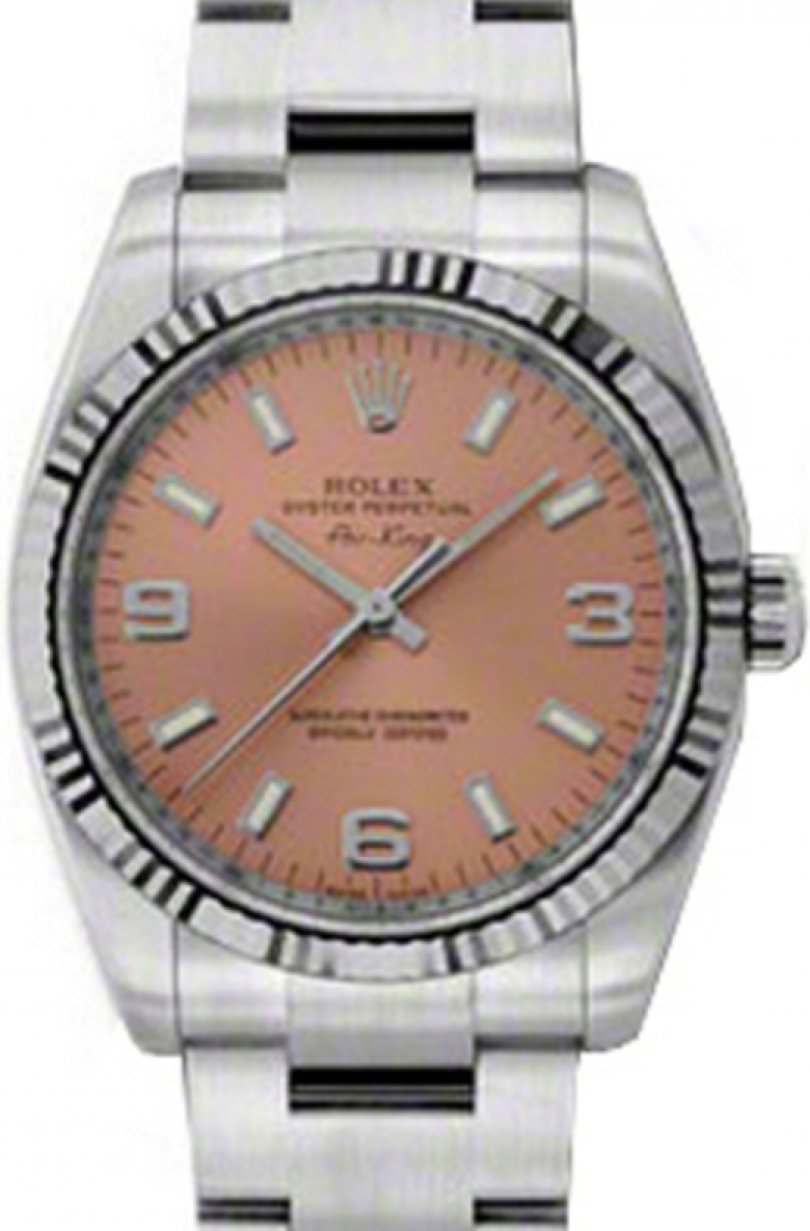 Rolex Air-King 34-114234 (Oystersteel Oyster Bracelet, Pink Index/Arabic Dial, Fluted Bezel)