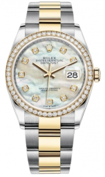 Rolex Datejust 36-126283RBR (Yellow Rolesor Oyster Bracelet, Gold Diamond-set White MOP Dial, Diamond Bezel) (m126283rbr-0010)