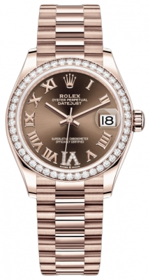 Rolex Datejust 31-278285RBR (Everose Gold President Bracelet, VI Diamond-set Chocolate Dial, Diamond Bezel)