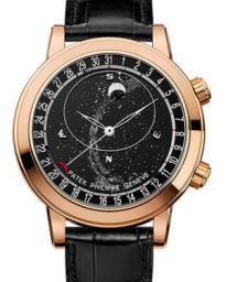 Patek Philippe Grand Complications 44-6102R-001 (Shiny-black Alligator Leather Strap, Black Sapphire-crystal Disk Dial, Rose Gold Smooth Bezel) (6102R-001)