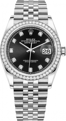 Rolex Datejust 36-126284RBR (Oystersteel Jubilee Bracelet, Gold Diamond-set Bright-black Dial, Diamond Bezel)