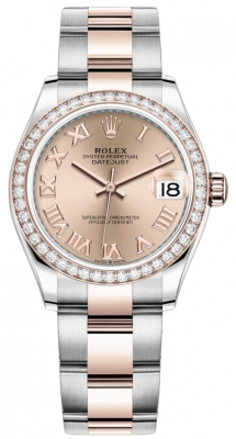 Rolex Datejust 31-278381RBR (Everose Rolesor Oyster Bracelet, Rosé Roman Dial, Diamond Bezel)