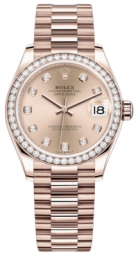 Rolex Datejust 31-278285RBR (Everose Gold President Bracelet, Gold Diamond-set Rosé Dial, Diamond Bezel)