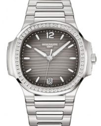 Patek Philippe Nautilus 35.2-7118/1200A-011 (Stainless Steel Bracelet, Gray Opaline Wave-motif Arabic/Index Dial, Diamond Bezel) (7118/1200A-011)