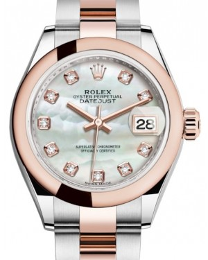 Rolex Lady-Datejust 28-279161 (Everose Rolesor Oyster Bracelet, Gold Diamond-set White MOP Dial, Domed Bezel)