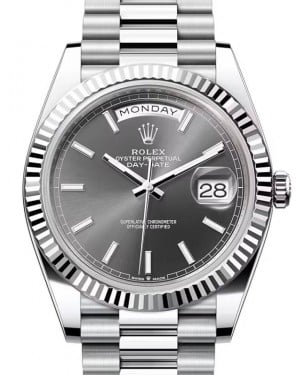 Rolex Day-Date 40-228236 (Platinum President Bracelet, Slate Index Dial, Fluted Bezel)