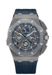 Audemars Piguet Royal Oak Offshore 44-26571TI.GG.A027CA.01 (Blue Rubber Strap, Transparent Sapphire Openworked Blue Index Dial, Sandblasted Titanium Bezel) (26571TI.GG.A027CA.01)