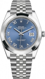 Rolex Datejust 41-126300 (Oystersteel Jubilee Bracelet, Azzurro-blue Roman Dial, Smooth Bezel) (m126300-0018)