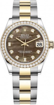 Rolex Datejust 31-278383RBR (Yellow Rolesor Oyster Bracelet, Gold Diamond-set Black MOP Dial, Diamond Bezel)