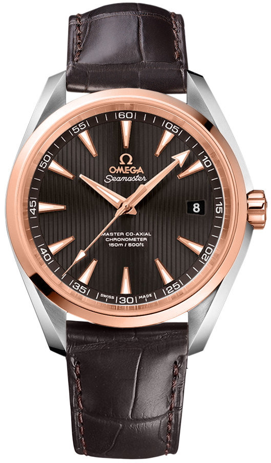 Omega Seamaster Aqua Terra 150M 41.5-231.23.42.21.06.003 (Brown Alligator Leather Strap, Vertical-teak Sun-brushed Grey Index Dial, Red Gold Bezel)