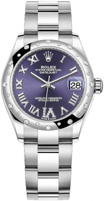 Rolex Datejust 31-278344RBR (Oystersteel Oyster Bracelet, VI Diamond-set Aubergine Dial, Domed Diamond Bezel)
