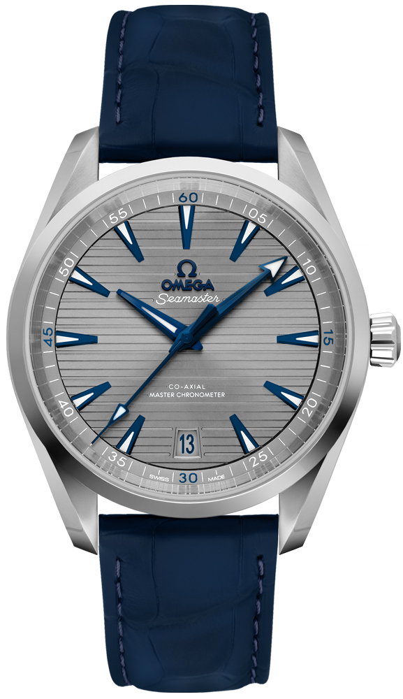 Omega Seamaster Aqua Terra 150M 41-220.13.41.21.06.001 (Blue Alligator Leather Strap, Horizontal-teak Grey Index Dial, Stainless Steel Bezel)