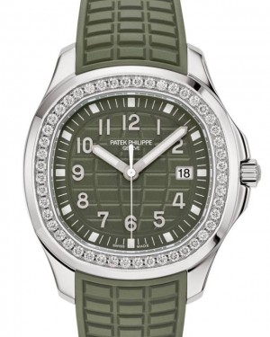 Patek Philippe Aquanaut 38.8-5267/200A-011 (Tropical Khaki-green Rubber Strap, Khaki-green-embossed Arabic Dial, Diamond Bezel)