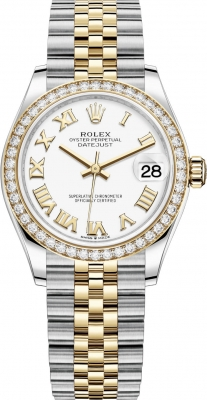 Rolex Datejust 31-278383RBR (Yellow Rolesor Jubilee Bracelet, White Roman Dial, Diamond Bezel)