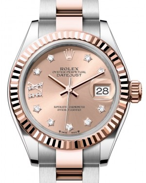 Rolex Lady-Datejust 28-279171 (Everose Rolesor Oyster Bracelet, Gold Diamond IX-set Rosé Dial, Fluted Bezel)