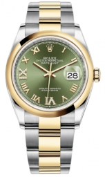 Rolex Datejust 36-126203 (Yellow Rolesor Oyster Bracelet, VI IX Gold Diamond-set Olive-green Dial, Domed Bezel) (m126203-0026)