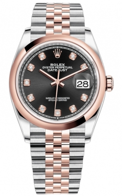 Rolex Datejust 36-126201 (Everose Rolesor Jubilee Bracelet, Gold Diamond-set Bright-black Dial, Domed Bezel)
