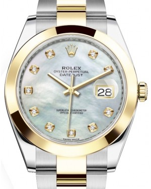 Rolex Datejust 41-126303 (Yellow Rolesor Oyster Bracelet, Gold Diamond-set White MOP Dial, Smooth Bezel)