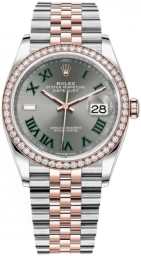 Rolex Datejust 36-126281RBR (Everose Rolesor Jubilee Bracelet, Slate Roman Dial, Diamond Bezel)