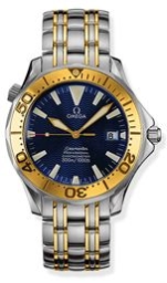 Omega Seamaster Diver 300M 36.25-2453.80.00 (Yellow Gold & Stainless Steel Bracelet, Wave-embossed Blue Index Dial, Rotating Yellow Gold Bezel) (Omega 2453.80.00)