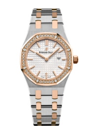 Audemars Piguet Royal Oak 33-67651SR.ZZ.1261SR.01 (Pink Gold & Stainless Steel Bracelet, Grande Tapisserie Silver-toned Index Dial, Diamond-set Pink Gold Bezel) (67651SR.ZZ.1261SR.01)