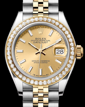 Rolex Lady-Datejust 28-279383RBR (Yellow Rolesor Jubilee Bracelet, Champagne Index Dial, Diamond Bezel)